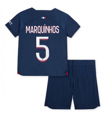 Paris Saint-Germain Marquinhos #5 Koti Pelipaita Lasten 2023-24 Lyhyet Hihat (+ Lyhyet housut)